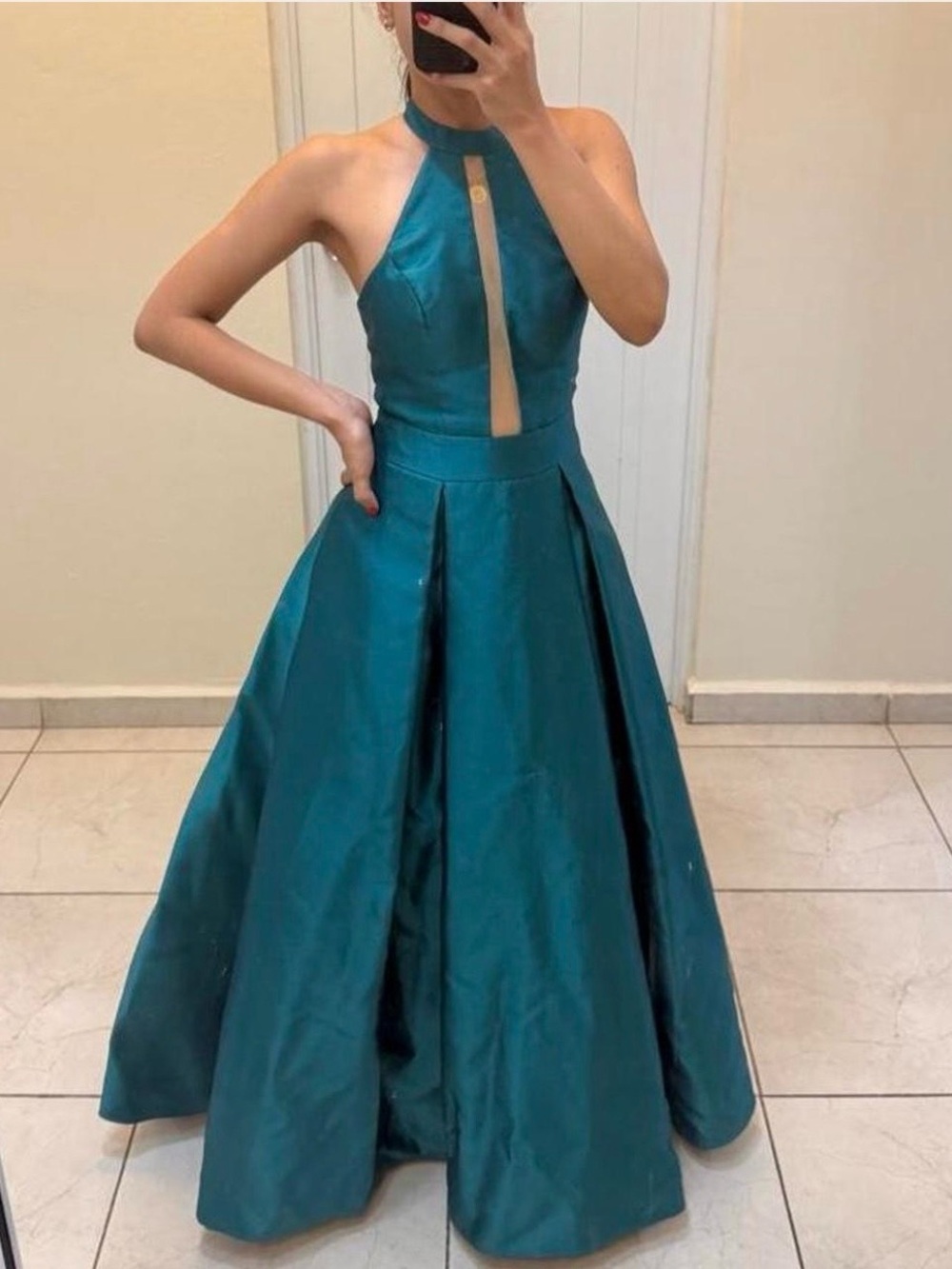 Teal Halter A-Line Evening Dress